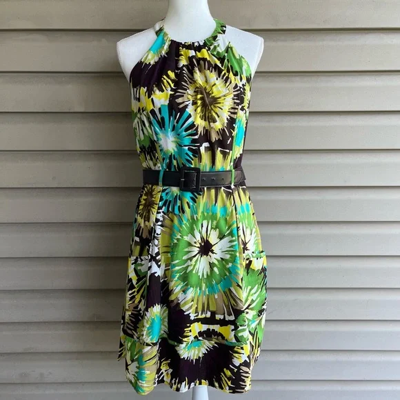 R&K Dresses | R & K Originals Abstract Floral Belted Halter Dress - Size 12 | Color: Brown/Green | Size: 12 | Kellys__Kloset_'s Closet